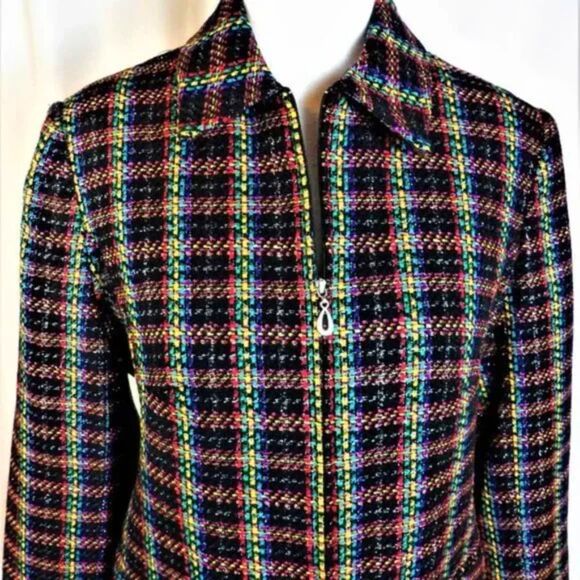 Vintage Sag Harbor Plaid Metallic Zip-Up Jacket / Size 8 - Picture 1 of 6
